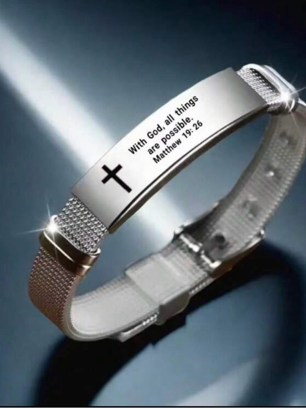 Silver Tone “With God All Things Are Possible” Adjust. Bracelet - Matthew 19:26